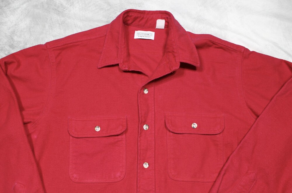 The J. Peterman Co Long Sleeve Chamois Button Shirt Mens L Red Flannel